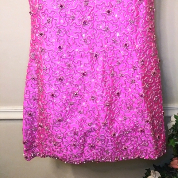 Vintage 1960-70 Barbie Pink Raw Silk Hand Beaded/Jeweled Cocktail, Hostess Vest - Picture 9 of 13